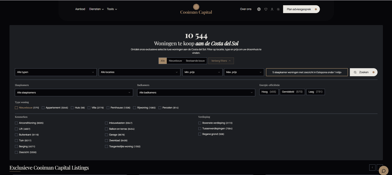 Cooiman Capital property search platform interface